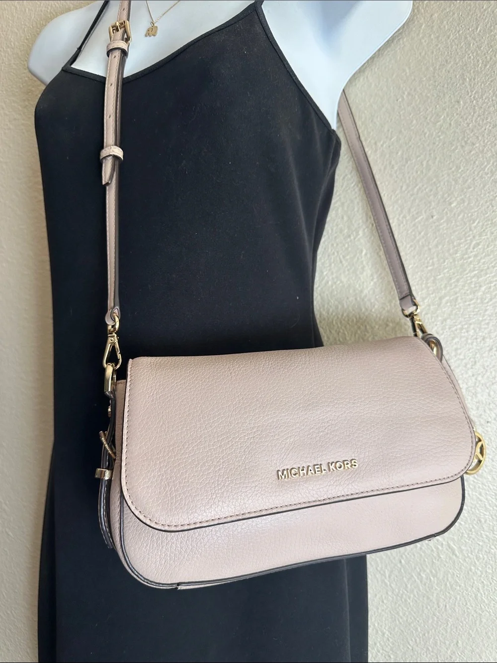 Michael Kors Pale Pink Leather Crossbody Bag with Gold Hardware